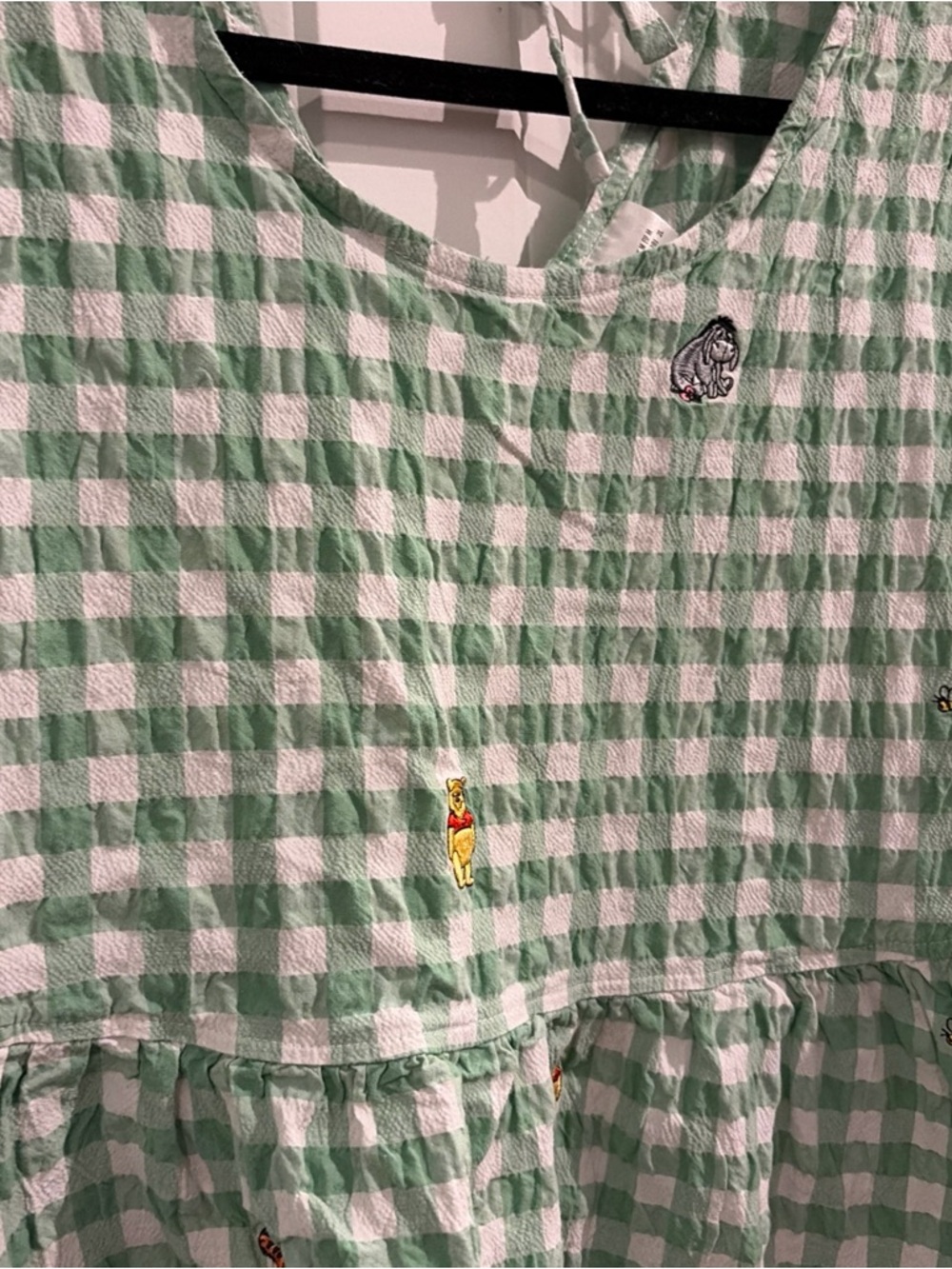 Disney Winnie the Pooh Womens Short sleeve Top Green White Check sz M - Picture 3 of 7